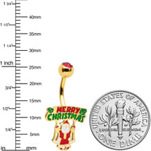 Load image into Gallery viewer, Red Gem Gold Tone Merry Christmas Santa Inlaid Belly Ring