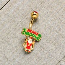 Load image into Gallery viewer, Red Gem Gold Tone Merry Christmas Santa Inlaid Belly Ring