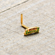 Load image into Gallery viewer, 20G 7mm Gold Tone Merry Christmas Inlaid L Shape Nose Ring
