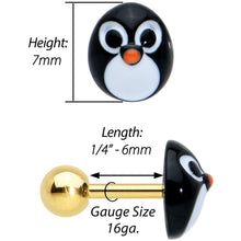 Load image into Gallery viewer, 16G 1/4 Gold Tone Round Penguin Face Holiday Cartilage Earring