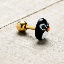 Load image into Gallery viewer, 16G 1/4 Gold Tone Round Penguin Face Holiday Cartilage Earring
