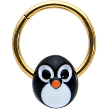 Load image into Gallery viewer, 16G 3/8 Gold Tone Round Penguin Face Holiday Hinged Segment Ring