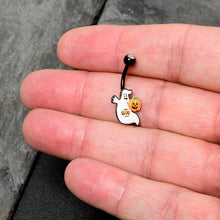 Load image into Gallery viewer, Clear Gem Black Ghost Pumpkin Boo Halloween Belly Ring