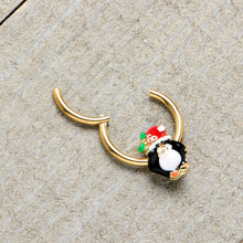 Load image into Gallery viewer, 16G 3/8 Gold Tone Holly Hat Penguin Holiday Hinged Segment Ring