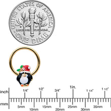 Load image into Gallery viewer, 16G 3/8 Gold Tone Holly Hat Penguin Holiday Hinged Segment Ring