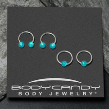 Load image into Gallery viewer, 16G 3/8 Teal Faux Opal Horseshoe BCR Captive Ring Set of 4