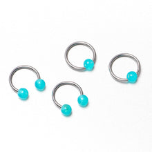 Load image into Gallery viewer, 16G 3/8 Teal Faux Opal Horseshoe BCR Captive Ring Set of 4
