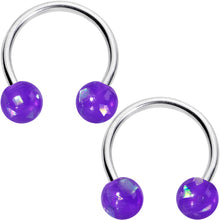 Load image into Gallery viewer, 16G 3/8 Purple Faux Opal Horseshoe BCR Captive Ring Set of 4