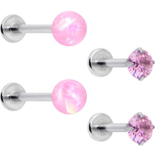 Load image into Gallery viewer, 16G 5/16 3/8 Pink Gem Faux Opal Labret Monroe Tragus Set of 4
