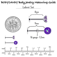 Load image into Gallery viewer, 16G 5/16 3/8 Purple Gem Faux Opal Labret Monroe Tragus Set of 4