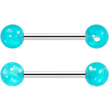 Load image into Gallery viewer, 14G 9/16 Green Faux Opal Horseshoe Barbell Nipple Ring Set of 4