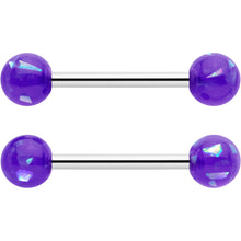 Load image into Gallery viewer, 14G 9/16 Purple Faux Opal Horseshoe Barbell Nipple Ring Set of 4