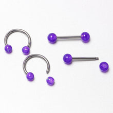 Load image into Gallery viewer, 14G 9/16 Purple Faux Opal Horseshoe Barbell Nipple Ring Set of 4