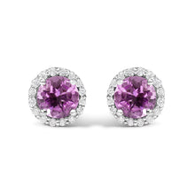 Load image into Gallery viewer, 10K White Gold Purple Amethyst and 1/6 Cttw Diamond Halo Stud Earring