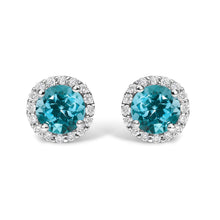 Load image into Gallery viewer, 10K White Gold Purple Amethyst and 1/6 Cttw Diamond Halo Stud Earring