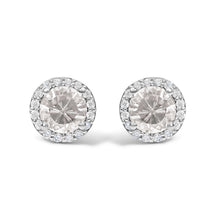 Load image into Gallery viewer, 10K White Gold Purple Amethyst and 1/6 Cttw Diamond Halo Stud Earring