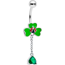 Load image into Gallery viewer, Green Gem Shamrock Ladybug St Patricks Dangle Belly Ring