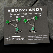 Load image into Gallery viewer, 14G 11/16 Leprechaun Legs Shamrock Chain Dangle Nipple Ring Set