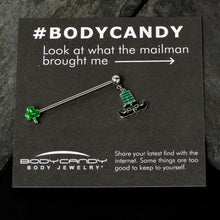 Load image into Gallery viewer, 14G Leprechaun Legs Shamrock Dangle Industrial Barbell 38mm