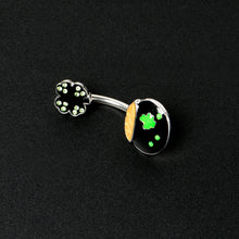 Load image into Gallery viewer, Green Gem Shamrock Pot Of Gold Black Double Mount Belly Ring