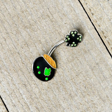 Load image into Gallery viewer, Green Gem Shamrock Pot Of Gold Black Double Mount Belly Ring
