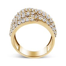 Load image into Gallery viewer, 10K Yellow Gold 3.0 Cttw Diamond Eight-Row Bypass Crossover Statement Band Ring (H-I Color, I2-I3 Clarity) - Size 7