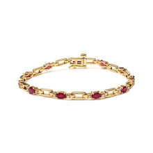 Load image into Gallery viewer, 10K Yellow Gold Oval Ruby and 1/10 Cttw Diamond Bar Prong Set Bracelet (H-I Color, SI1-SI2 Clarity) - Size 7"