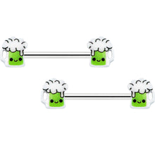 Load image into Gallery viewer, 14G 9/16 Sweet Happy Green Beer St Patricks Day Nipple Ring Set