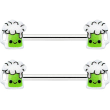 Load image into Gallery viewer, 14G 9/16 Sweet Happy Green Beer St Patricks Day Nipple Ring Set