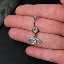 Load image into Gallery viewer, Blue Clear Gem Wide Eye Dangle Belly Ring