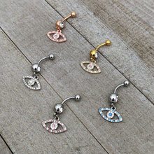 Load image into Gallery viewer, Aurora Clear Gem Wide Eye Dangle Belly Ring