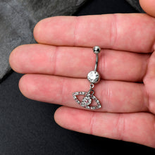 Load image into Gallery viewer, Pink Clear Gem Wide Eye Dangle Belly Ring