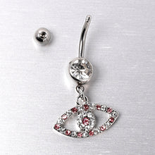 Load image into Gallery viewer, Pink Clear Gem Wide Eye Dangle Belly Ring
