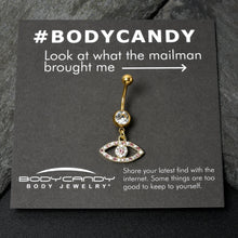 Load image into Gallery viewer, Pink Clear Gem Gold Tone Wide Eye Dangle Belly Ring