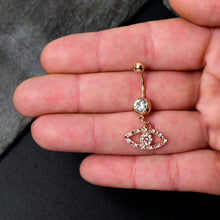 Load image into Gallery viewer, Pink Clear Gem Rose Gold Tone Wide Eye Dangle Belly Ring