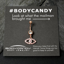 Load image into Gallery viewer, Pink Clear Gem Rose Gold Tone Wide Eye Dangle Belly Ring