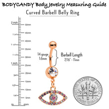 Load image into Gallery viewer, Pink Clear Gem Rose Gold Tone Wide Eye Dangle Belly Ring