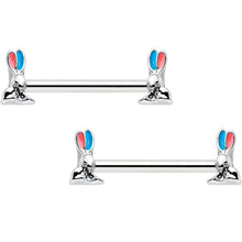 Load image into Gallery viewer, 14G 9/16 Easter Bunny Blue Red Ears Barbell Nipple Ring Set