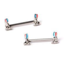 Load image into Gallery viewer, 14G 9/16 Easter Bunny Blue Red Ears Barbell Nipple Ring Set