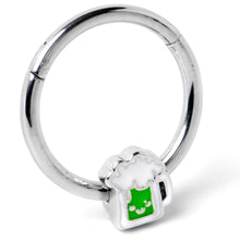 Load image into Gallery viewer, 16G 3/8 Sweet Happy Green Beer St Patricks Hinged Segment Ring