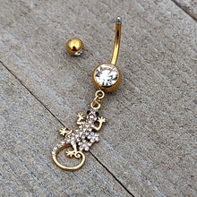 Load image into Gallery viewer, Clear Gem Gold Tone Luscious Lizard Dangle Belly Ring
