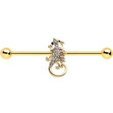 Load image into Gallery viewer, 14G Clear Gem Gold Tone Luscious Lizard Industrial Barbell 38mm