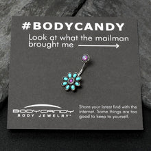 Load image into Gallery viewer, Blue Faux Opal Flower Teal Petals Double Mount Belly Ring