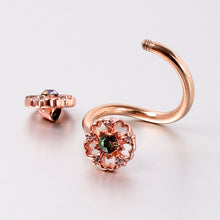 Load image into Gallery viewer, Vitrail Gem Rose Gold Tone Flower Spiral Twister Belly Ring