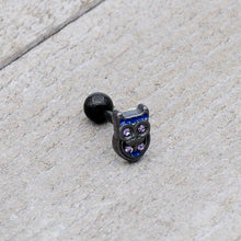 Load image into Gallery viewer, 16G 1/4 Purple Gem Black Opulent Owl Cartilage Tragus Earring