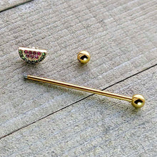 Load image into Gallery viewer, 14G Pink Green Gem Gold Hue Watermelon Yum Industrial Barbell 38mm