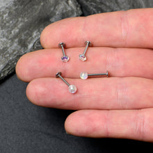 Load image into Gallery viewer, 16G 5/16 3/8 Aurora Gem White Faux Opal Labret Monroe Set of 4