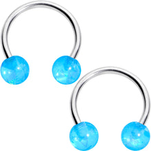 Load image into Gallery viewer, 16G 3/8 Blue Faux Opal Horseshoe BCR Captive Ring Set of 4