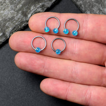 Load image into Gallery viewer, 16G 3/8 Blue Faux Opal Horseshoe BCR Captive Ring Set of 4