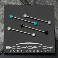 Load image into Gallery viewer, 14G Green Aurora Black Faux Opal Pack Industrial Barbell Set of 4